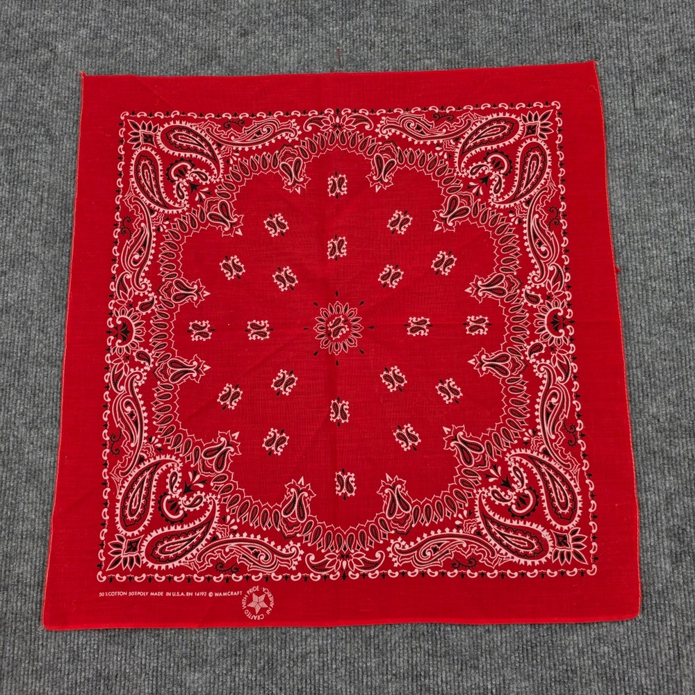 Vintage Wamcraft Red Paisley Bandana Made in USA RN 14193 Cotton Poly Scarf